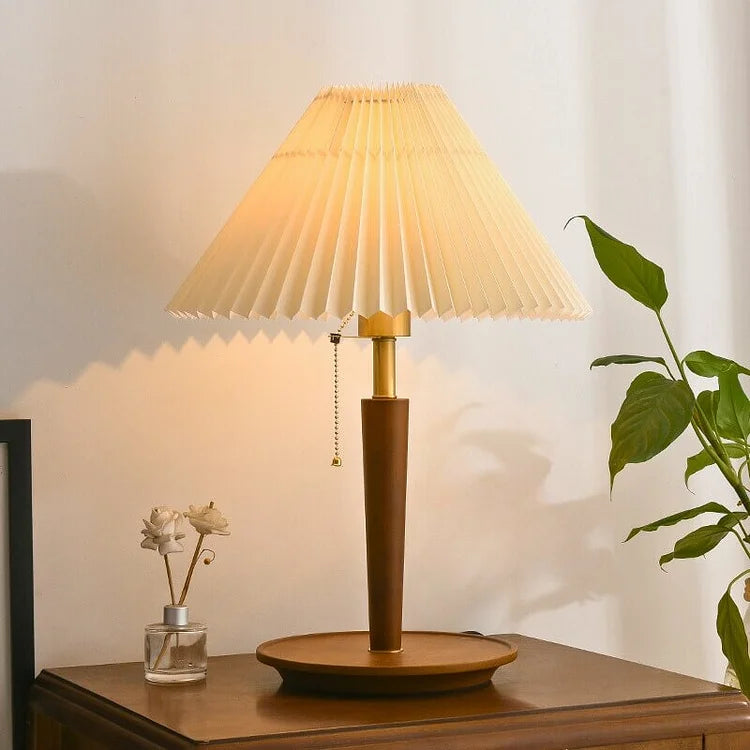 Vintage bordlampe i plisseret træ